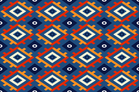 Aztec Ethnic Geometric Blue Red Color