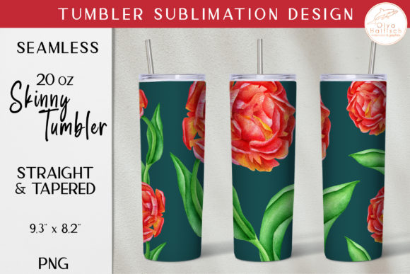 Red Flower Tumbler Sublimation Design
