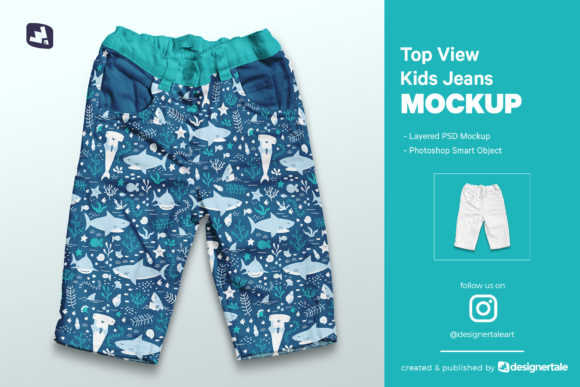 Top View Kid’s Jeans Mockup