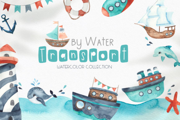 Watercolor Transport by Water Set