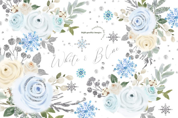 Winter Blue White Floral Frame Clipart: A Versatile Design Resource